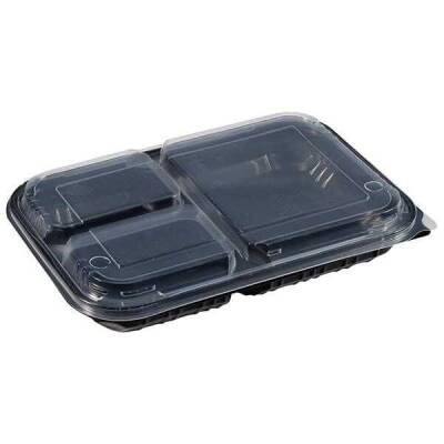 3 Bölmeli Kapaklı Siyah Kebap Kabı Seti 100 lü