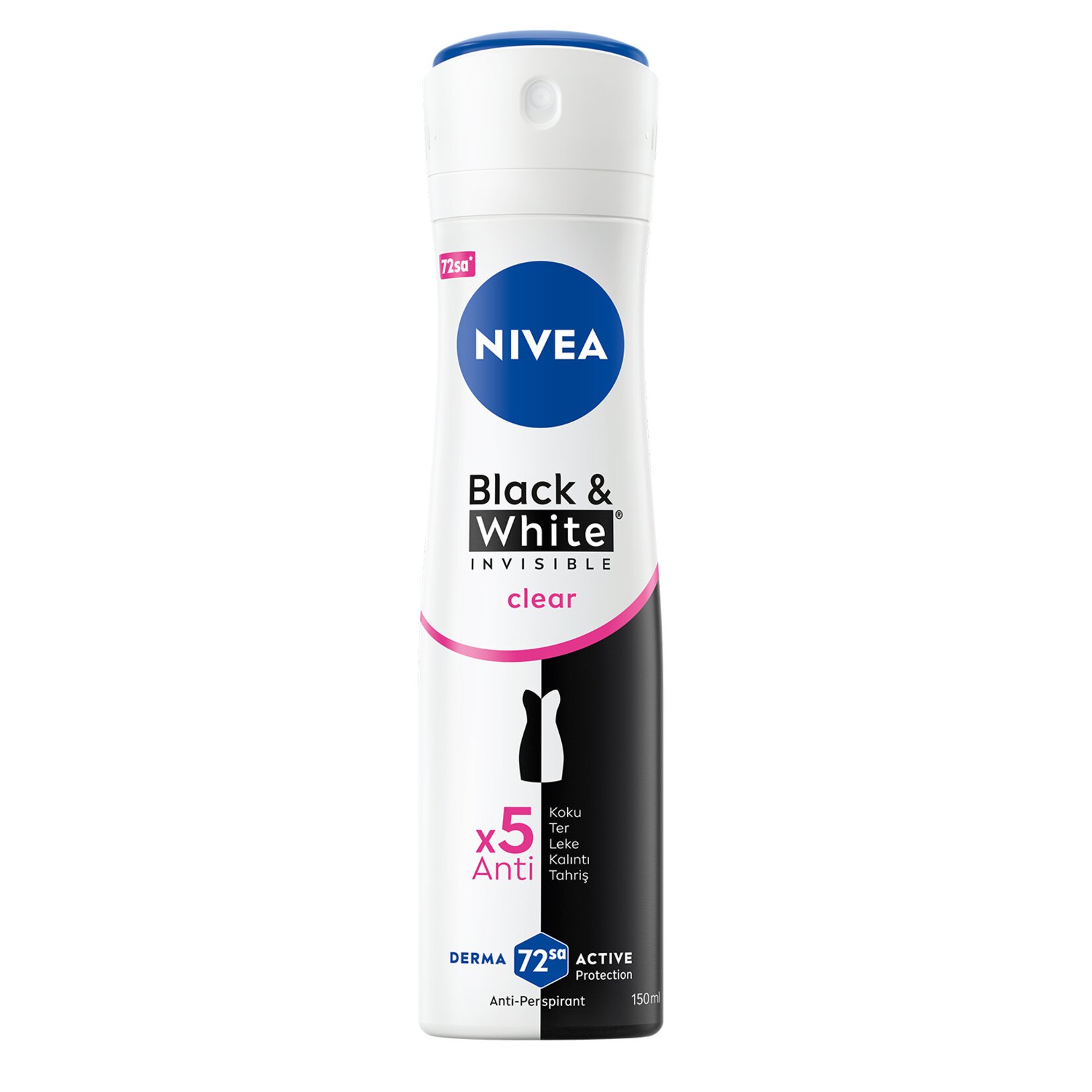 NIVEA Kadın Sprey Deodorant Black/White Clear 72 Saat Anti-perspirant 150ml Nivea