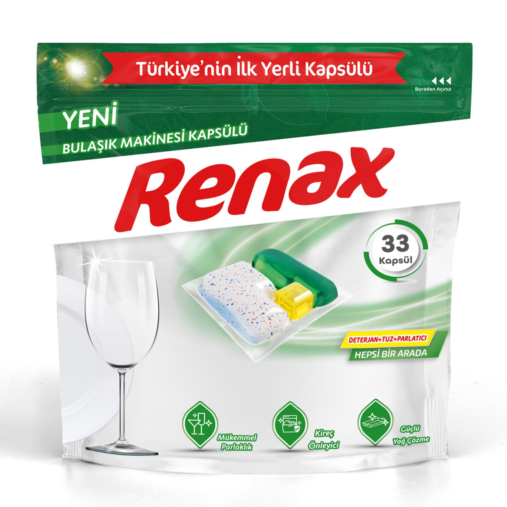 Renax Bulaşık Makinesi Kapsülü Hepsi Bir Arada 33'lü 346 G Renax
