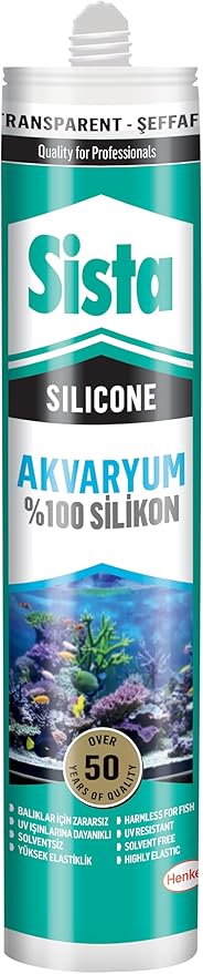 Sista Silikon Mastik Aquarium, Balıklara Zarar Vermeyen Akvaryum Silikonu, UV Dirençli Silikon Mastik, Elastikiyeti Yüksek Güçlü Yapıştırıcı, 1x280ml