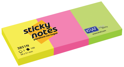 Kraf Yapışkanlı Not Kağıdı 38x51 Mm Neon 3'lü 3851 Kraf