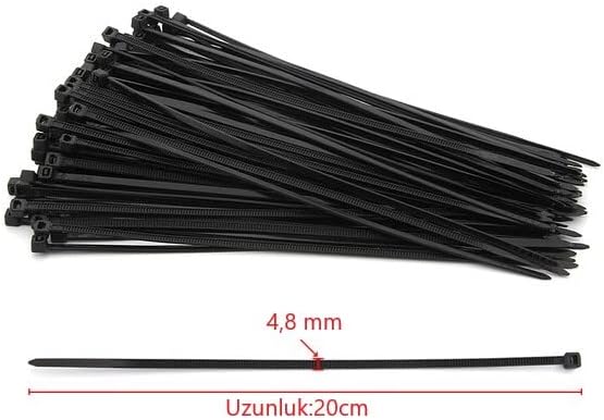 4,8x200 Siyah 20cm Kablo Bağı Plastik Cırt Kelepçe Toplayıcı-100 Adet