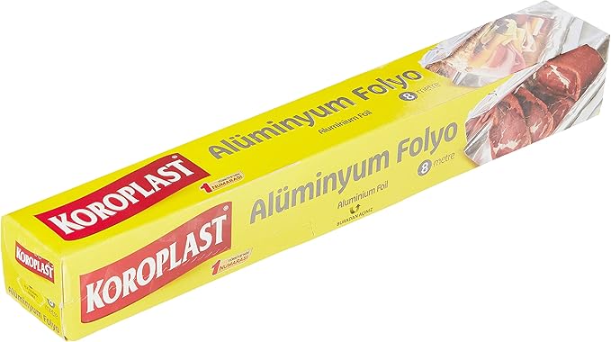 Koroplast Alüminyum Folyo 8 mt, BPA İçermez, Dayanıklı Yapışmaz Folyo 30 cm x 8 metre, Tavuk, Izgara, Et, Yemek, Gıda Artıklarını Saklamak için İdeal, Mutfakta Çok Yönlü Kullanım, Yüzey Korumaya Uygun