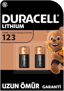 Duracell CR123 Yüksek Güçlü Lityum Pil (2’li Paket) 3V (CR123A / CR17345) – Uzun kullanım ömrü – Kameralarda, Duman Dedektörlerinde Kullanım İçin – 10 Yıl Depolama Ömrü Garantisi - Sızıntı Önleme