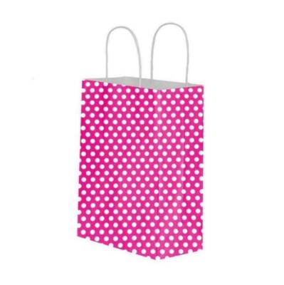 Fuşya Puantiyeli Kağıt Poşet 20x22x10 Cm