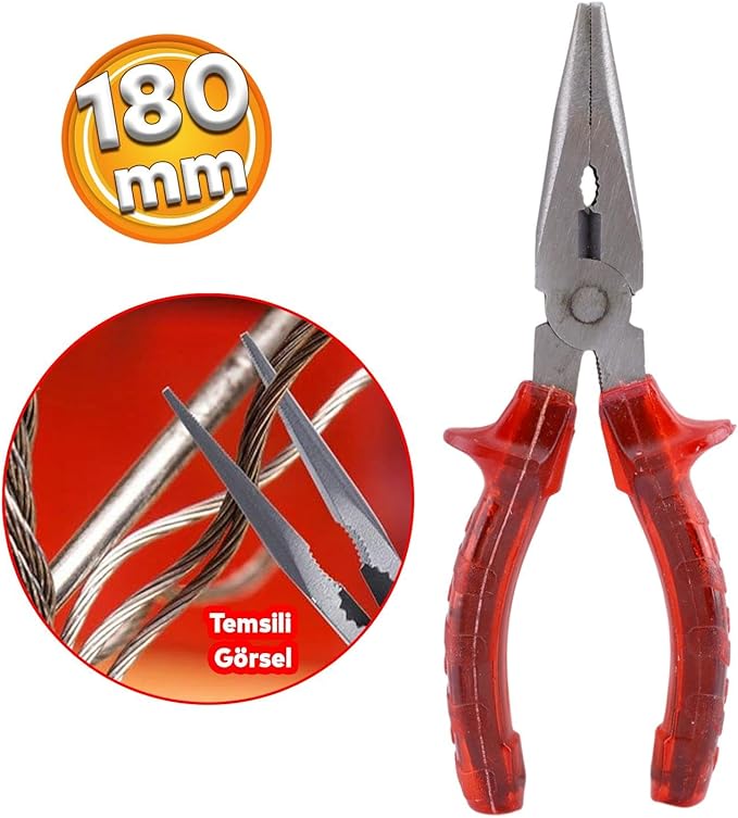 Badem10 Metal Karga Burnu Tel Bükme Kesme İnşaat Kalıp Çakma Tel Örme Sağlam Kargaburun 180 mm Keski Pense