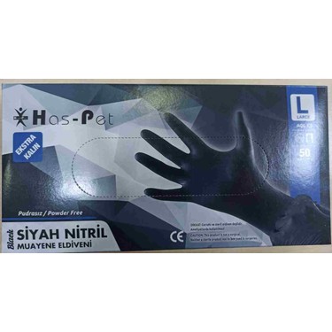Has-Pet Siyah Nitril Eldiven Ekstra Kalın L Beden 50'li