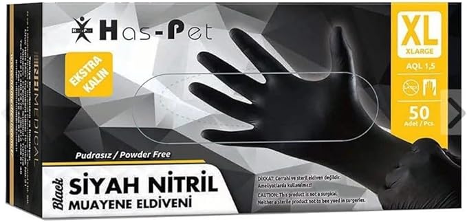 Has-Pet Siyah Nitril Eldiven Ekstra Kalın XL Beden 50'li
